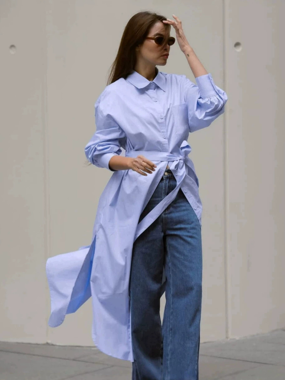 Forever 21 Casual Long Shirt Dress Notched Lapel Loose Tie Front Fall